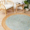 Round Jute Natural Rug Blue