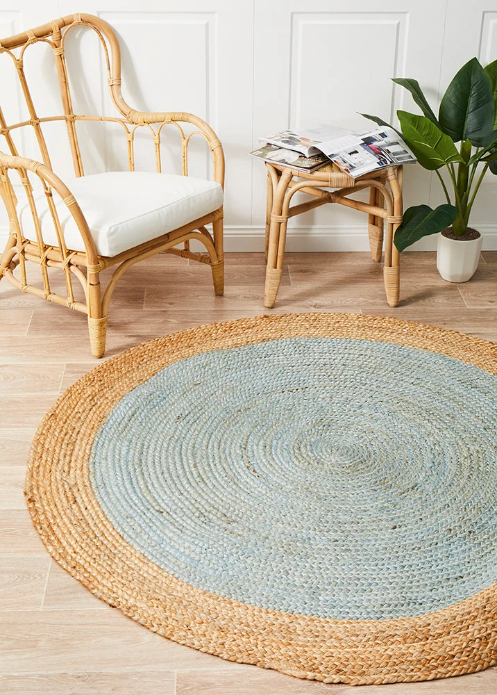 Round Jute Natural Rug Blue 3 Round Jute Natural Rug Blue