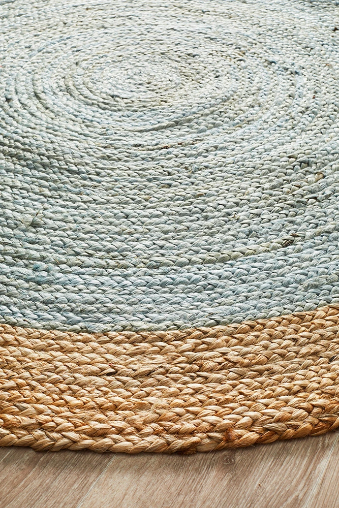 Round Jute Natural Rug Blue 5 Round Jute Natural Rug Blue - Image 3