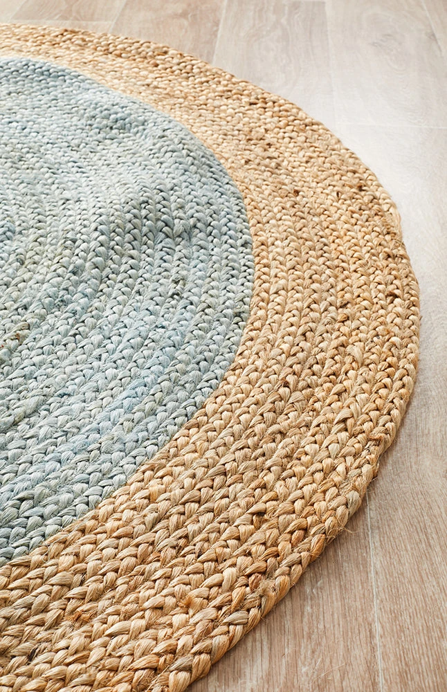 Round Jute Natural Rug Blue 6 Round Jute Natural Rug Blue - Image 4