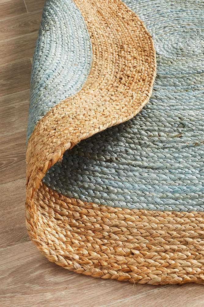 Round Jute Natural Rug Blue 8 Round Jute Natural Rug Blue - Image 6