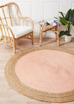 Round Jute Natural Pink Uniart Rug