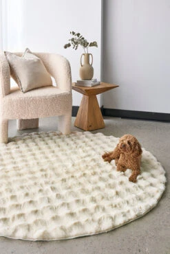Bubble Machine Washable Natural Round Rug