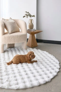 Bubble Machine Washable White Round Rug