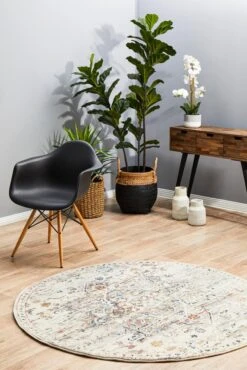 Rhythmic Musical Silver Round Rug