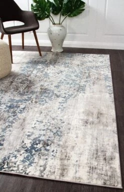 Casper Distressed Modern Rug Blue Grey White