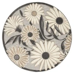 Fascination Flower Silver Round Rug