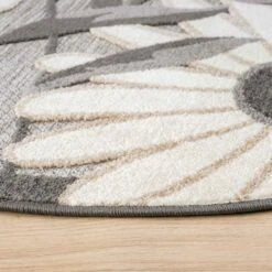 Fascination Flower Silver Round Rug 12 Fascination Flower Silver Round Rug -Sydney Rugs Online Paradise537SilverRou Side