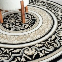 Royal King Black Cream Round Rug -Sydney Rugs Online Royal523BlackRou Detail