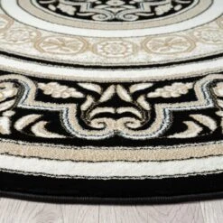 Royal King Black Cream Round Rug -Sydney Rugs Online Royal523BlackRou Side