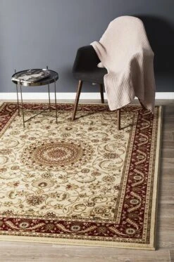 Classic Sydney Medallion Ivory With Red Border Rug
