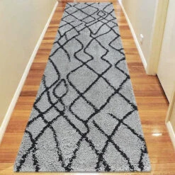 Serenate Moon Tribal Shaggy Grey Runner Rug