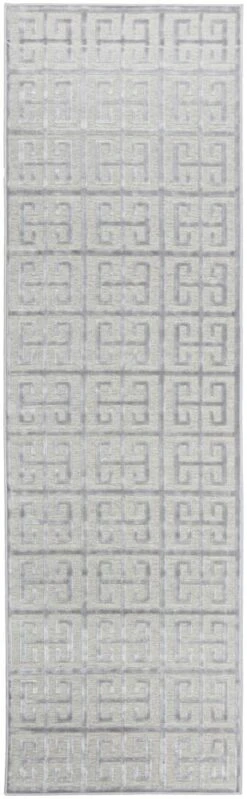 Edfu Maze Silver Runner Rug -Sydney Rugs Online YRK BREN SIL RU 3